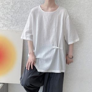 Ethnic Clothing 2023 Summer Chinese Style Shirt Tang Suit Jacquard Hanfu Men T-Shirt Black White Red Loose Cotton Linen Han Fu Tops