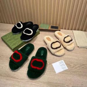 Women Fur Slippers Fluffy Slides Faux Fur Slipper Designer Thick Bottom Light Brown wool slides Fashion Warm Indoor Flip Flops 35-40