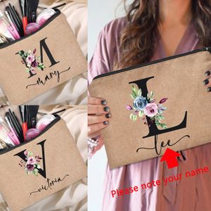 Kosmetiska väskor fall Anpassat personligt namn Linen Bag Brudtären Clutch Outdoor Travel Beauty Makeup Bachelor Party Lipstick 230810