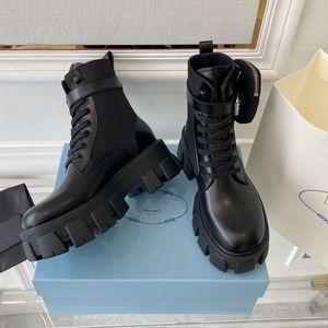 Designerstiefel Monlith Boots Nylon Beutel Leder-Knöchelstiefel Martin Boots Plattform Schwarz weiß braun und grüne Flachstiefel Größe 35-41