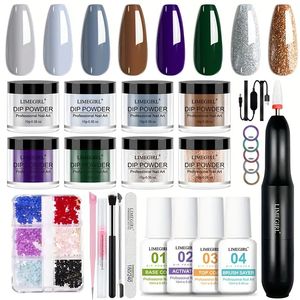 DIY Home Salon Nail Art Kit: Nail Dipping Powder Set with Electric Nail Drill, Glitter Powder & Accessories