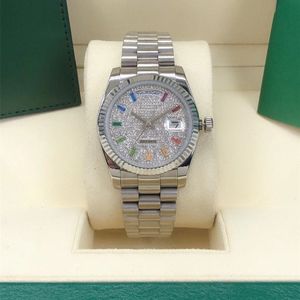 Luxusdesigner Herren Diamond Watch Classic Mode Automatic Uhren -Set mit farbigen Diamanten in Größe 36mm Saphirglas, ein Lieblings -Weihnachtsgeschenk für Damen