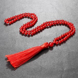 Pendanthalsband 108 Mala Carnelian Beaded Halsband Kvinnor Män 6mm Natural Stone Health Protection Energy Tassel Yoga smycken Prayer Gift