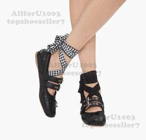 Miu designer balet buty kobiety łuk kostki krzyżowe paski na pasek wszechstronny taniec damski damski bankiet świąteczny samica kryształowy diament płaskie buty 35-39 EUR