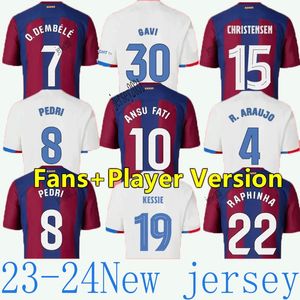 23 24ファンプレーヤーLewandowski Soccer Jersey Gavi Camiseta de Futbol Pedri Ferran 2023 2024 FC Ansu Fati Raphinha Football Shirt Men Kit Kids EquipmentsNew Jersey