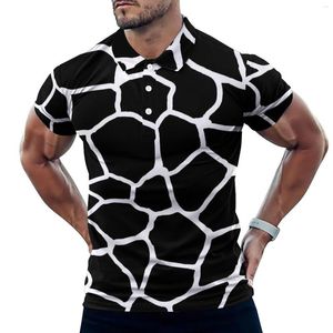 Herrpolos svartvita giraffpolo skjorta djur fläckar tryck avslappnade sommar coola t-shirts kort ärm krage stilfull överdimensionerad topp