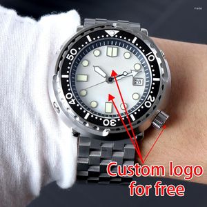 Wristwatches MINUTETIME Custom LOGO DIY NH35 Watch 100meter Waterproof Dive Pearl Dial Face Sapphire Crystal Luminous Tuna Case Men's