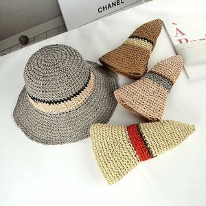 قبعات واسعة الحافة القبعات دلو جديدة أزياء جديدة بسيطة محمولة الصيف قبعة الشاطئ الإناث الإناث بنما قبعة القبعة سيدة العلامة التجارية