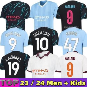 22/23 Tiz Kazananlar 2024 Haaland Futbol Formaları Grealish Sterling Mans Mahrez Hayranlar Oyuncu Versiyonu De Bruyne Foden Futbol Üstleri Gömlek Çocuk Kiti Setleri Üniforma