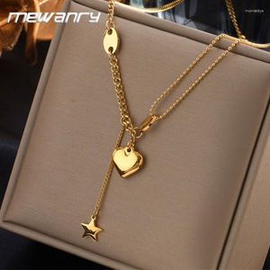 Chains Mewanry 1 PC 316L Stainless Steel Love Heart Geometric Necklace For Women Creative Elegant Star Pendant Wedding Bride Jewelry