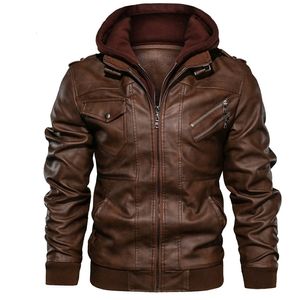 Jaquetas masculinas jaqueta de couro masculina outono e inverno casual motociclista jaqueta de couro removível jaqueta com capuz masculino 230810