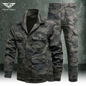 Mensu -trajes Summer Camouflage Suit de camisa de caça fina de caça e calça de carga Tactical Algodão Militar Multipocketock 230811