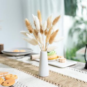 Decorative Flowers Bouquet & Vase Set Natural Tail Grass Dried Boho Decor Table Desk Wedding Floral Arrangements