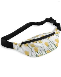 Midjesäckar gula tulpanblomma vita förpackningar axelväska unisex messenger casual mode fanny pack för kvinnor