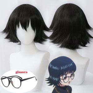 Cosplay Wigs Anime Hunter x Hunter Shizuku Murasaki peruk med glasögon kort svart stil värmebeständig syntetiska hår peruker gratis peruk cap 230810