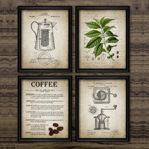 Coffee Making Vintage Canvas Painting Coffee Machine and Bean Posters Print Wall Art Picture Types Of Coffee Bar Living Room Home Decor No Frame Wo6