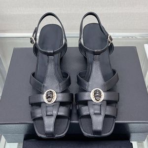 Dress Shoes Spenneooy Summer Fashion High Quality Solid Color Open Toe Round Heel Women's Metal Decoration T-Strap Buckle Strap