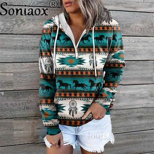 Hoodies vintage Geometria Contraste com zíper com capuz Tops Mulheres Autumn New Drop ombro Mangas compridas Moletom feminino solto T230811