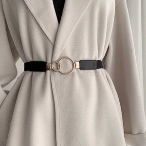 Belts Fashion Double Metal Round Ring Buckle Belts For Women Girls PU Leather Elastic Thin Waist Belt Dress Coat Waistband Femal Strap