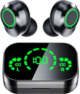 Auricolari wireless, Bluetooth 5.3 in cuffie auricolari Microfoni incorporato, suono stereo HIFi, custodia per ricarica LCD, auricolari touch control per sport in pista, nero