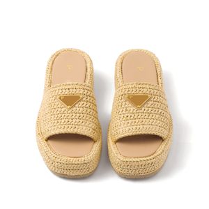 المثلث المثلث Raffias Sandal Straw Straw Bleaseer Slippers Woman Travel Flat Slipper Platform Sliders Shoes Shoe Man Sandale Beach Flop Flops Slide Black White