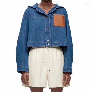 Women's Denim Jacket Summer Vintage Wash Women's Coat Pure Cotton Hooded Short Jacket Long Sleeved Top trafza xnwmnz