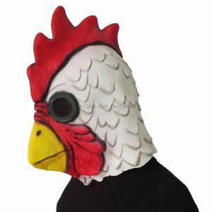 Biały lateksujący kogut dorośli Mad Chicken Cockerel Mask Halloween Scary Funny Masquerade Cosplay Animal Head Mask Mask Maski Prop