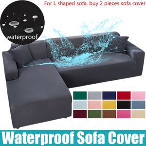 Chair Covers Waterproof Sofa Cover 1 2 3 4 Seater for Living Room Elastic Solid L Shaped Corner Couch Armchair 230810