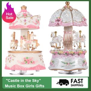 Decorative Objects Figurines LED Carousel Music Box Merry-Go-Round Rotating Horse Music Box Toy Child Baby Gifts Carousel Music Artware Christmas Home Decor 230810