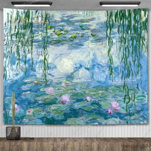 Wandteppiche Wasserlily Malerei Wandteppich Wandhänge ästhetischer Raum Dekor Kunstwerk Landschaft Wandtee Schlafzimmer Dekoration R230812