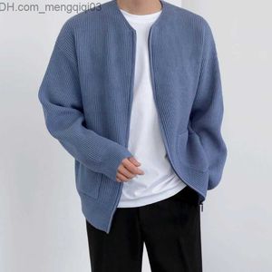 Men's Sweaters Solid wool cardigan men's autumn Korean fashion round neck zippered cardigan men's long sleeved sweater Z230811