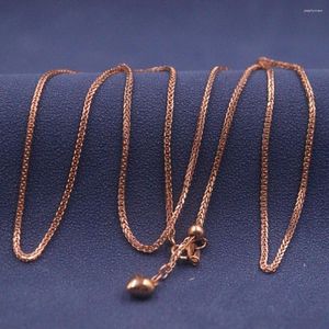 Chains Real Pure 18K Rose Gold Chain Women 1.5mm Wheat Bead Heart Adjustable Necklace 4.8-5g