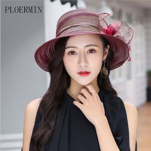 Visors Fashion Women Lace Flowers Church Hat With Floral Summer Wide Brim Cap Elegant Wedding Party Hats Beach Sun Protection Caps 230811