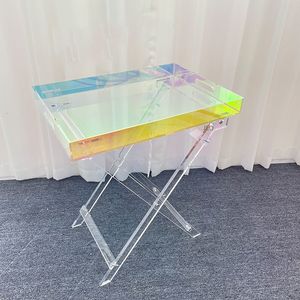 Baby Chairs Portable Folding Acrylic Transparent Colourful Luxury Coffee Table Bedside Sofa Side Fashion Rack Storage Props Shooting l230824