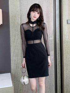 Casual Dresses Women Mini Dress Y2K Chic Sexy Black Sheer See Through Mesh Halterneck Hollow Tube-Tops BodyCon Mujer Outfit Club Party