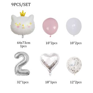 Dekoration 9st White Crown Cat Balloons Set Animal Globos bröllop Happy Birthday Decorations Baby Shower Gifts