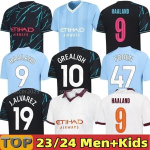 23 24 Erling Haaland Mans Cities Soccer Jerseys Phillips Grealish de Bruyne Foden 2023 2024 Manchesters Football Derts Men Kids Kit Alvarez Final Rodrigo