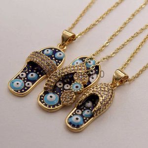 Pendant Necklaces Korean Edition Zirconium Dropped Oil Cool Summer Slippers Eye Pendant Necklace 18K Copper Plated True Gold Color Preserving Female J230811
