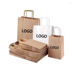 Wrap regalo 100 pezzi da 100 pezzi di carta personalizzata Modello di logo stampato White Brown Kraft Shopping ecologico per le piccole imprese