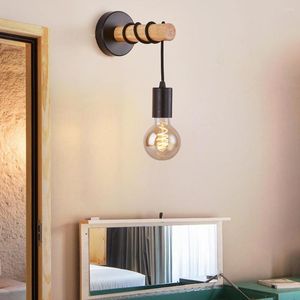 Lampa ścienna retro metal i drewno Creative Vintage Industrial E27 Lekka czarna biała sypialnia żarówka nie wliczona