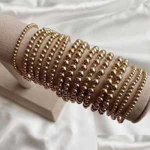 Beaded Strand 6Mm 8Mm 10Mm Gold Color Beads Bracelet For Women Trendy Statement Big Round Handmade 3Pcs/Set Fashion Jewelry Drop Del Dhtqr