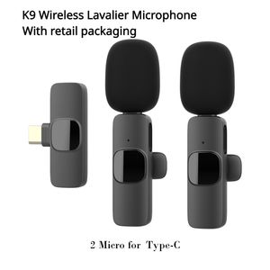 K9 Wireless Lavalier Microphone Studio Gaming för iPhone Type-C PC Computer Lapel Clip Professional Mic Live Broadcast Mobile Telefon