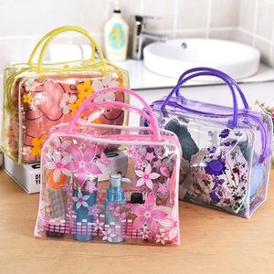 Cosmetic Bags Cases Women Floral Transparent Bag Travel Makeup Wash Clear Handbag Bathing Underwear Toiletries Storage Waterproof Pouch 230810