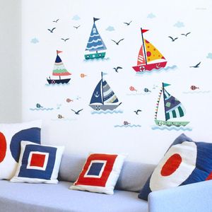 Wall Stickers Cartoon Lovely Sail Boat Sticker Kindergarten PVC For Kids Rooms Muurstickers Home Decor Muraux