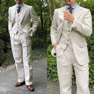 Formal Mens Wedding Suits Fashion Tuxedos 3 Pcs (Jacket+Pants+Vest) Notched Lapel Groom Wear Custom Made Homme For Male