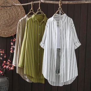 Women's Blouses Stylish Shirts Blouse To Dress Elegant Autumn Long Sleeve Striped Shirt Middle-aged Women Summer Clothing