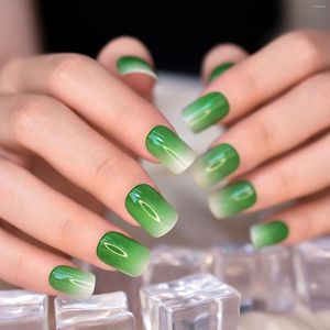 False Nails Green Tone Gradient White Topp naglar Tryck på Nail Tips Fake Art Full Coverage Datachable Glossy Manicure