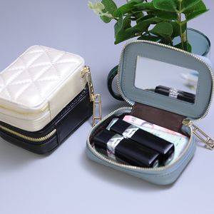 化粧品バッグケースFashon Lipstick Box Square Travel Travel Mirror Lip Sticksレザーホルダー化粧品バッグ230811