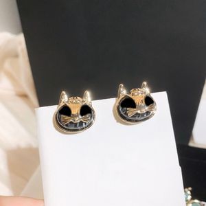 Designer Edelstahl -Charmohrohrringe Luxus Marke Buchstabe Katze Silber Gold plattiert modische Ohrringschleife Drop eingelegter Kristall Mode Schmuck