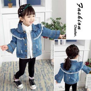 Jackor Baby Girl Spring Autumn Ruffles Denim Coat Jacket Girls Kids Jeans Jackets Overcoats Children Clothes Outfit R230812